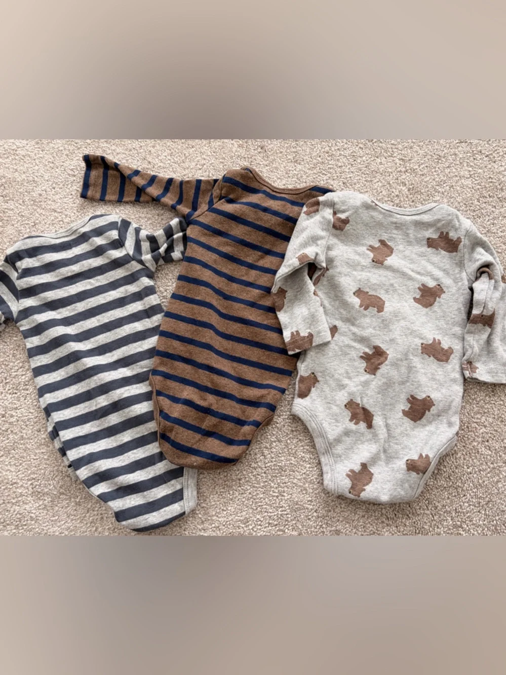 Carter’s Striped Baby Onesies in Gray, Brown, Navy - Picture 3 of 4